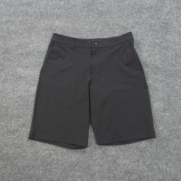 Lululemon‎ Shorts Mens 31 Black Commission Relaxed 11" Performance Gym Run Logo - Picture 1 of 9